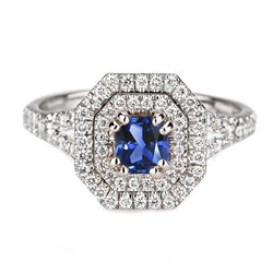 Halo Aus der Erde Abgebauter Natürlicher Diamant Saphir Ring Strahlend Schliff Gold Split Shank 3.50 Karat