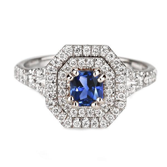 Halo Diamant Saphir Ring Asscher Schliff Gold Split Shank 3.50 Karat - harrychadent.de