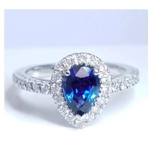 Halo Aus der Erde Abgebauter Natürlicher Diamant Sri Lanka Blauer Saphir Ring 2,75 Karat
