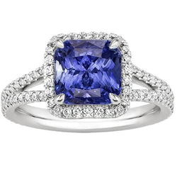 Halo Aus der Erde Abgebauter Natürlicher Diamant Srilankan Saphir Verlobungsring Split Shank 4 Karat