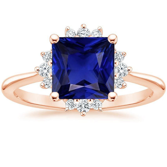 Halo Diamant-Verlobungsring 6 Karat Prinzessin Blauer Saphir Roségold - harrychadent.de