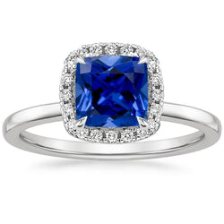 Halo Diamant-Verlobungsring Krappenset Blauer Saphir Gold 2,75 Karat
