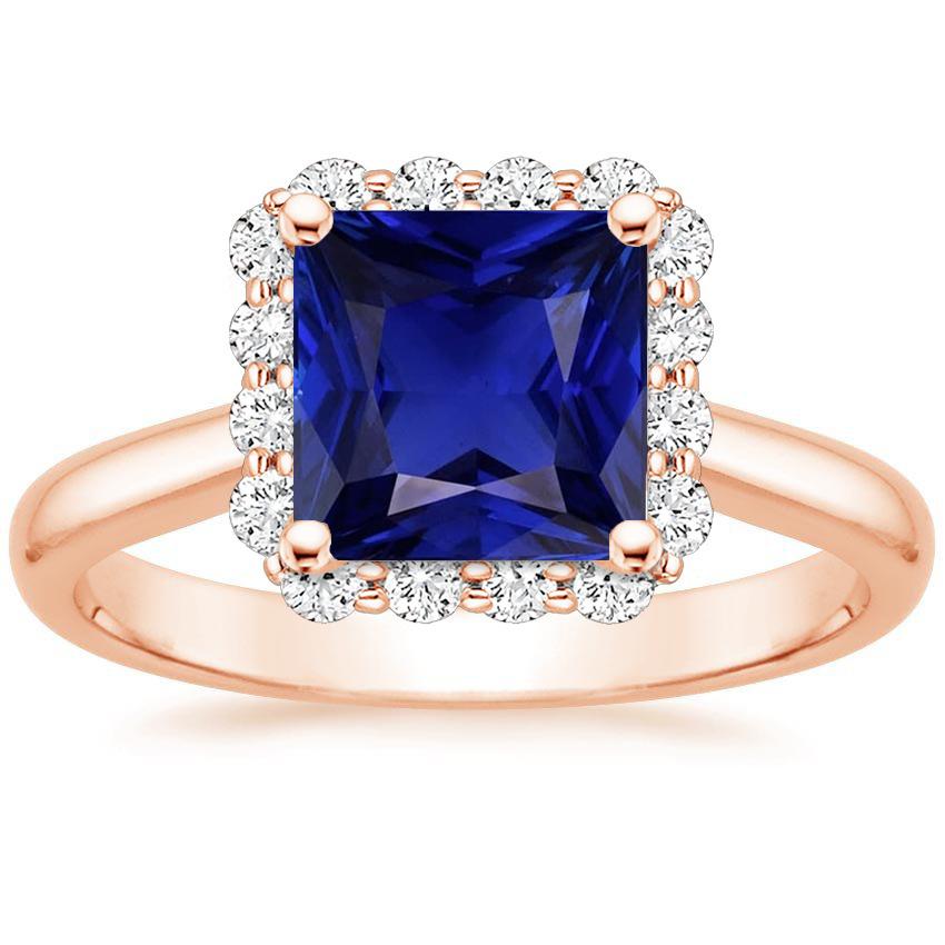 Halo-Diamant-Verlobungsring aus Roségold mit Ceylon-Saphir 6 Karat - harrychadent.de