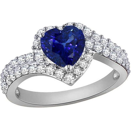 Halo Diamantring 4,50 Karat Herz Blauer Saphir Doppelschaft - harrychadent.de