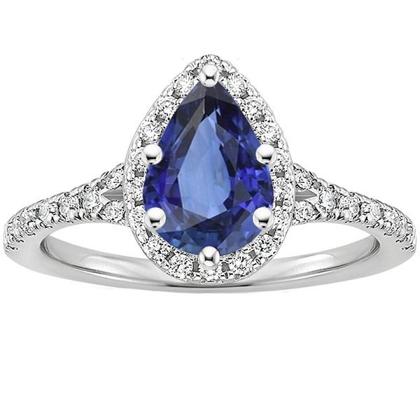 Halo Diamantring Birnenschliff blauer Saphir Edelstein Schmuck 5,25 Karat - harrychadent.de