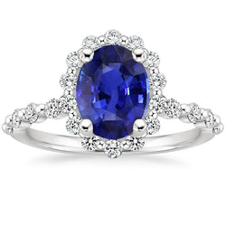 Halo Aus der Erde Abgebauter Natürlicher Diamantring Blumenstil Sri Lankan Saphir 4 Karat