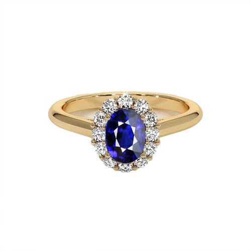 Halo Diamantring Gelbgold Oval Ceylon Saphir 5,25 Karat - harrychadent.de