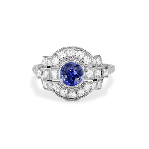 Halo Diamantring Lünette Set Ceylon Saphir 2,50 Karat Milgrain Schaft - harrychadent.de