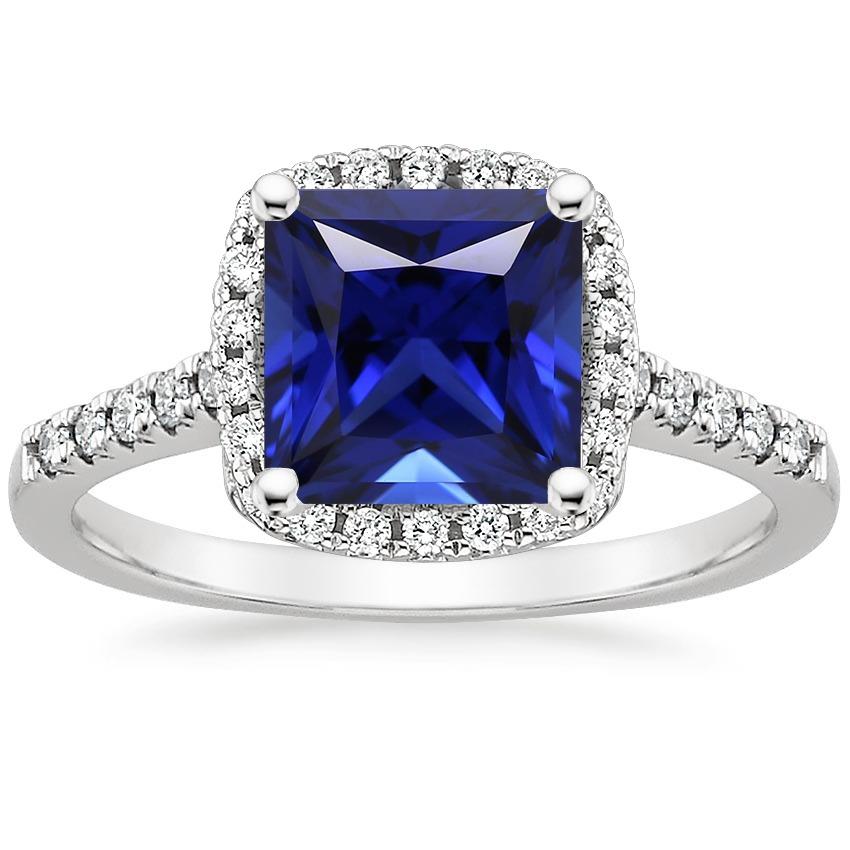 Halo Diamantring Princess Blue Saphir mit Akzenten 6 Karat Gold 14K - harrychadent.de