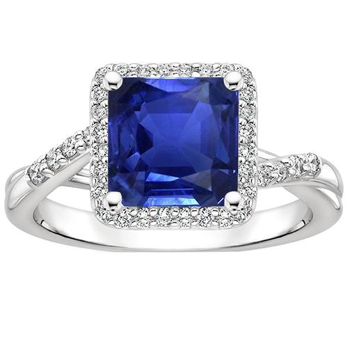 Halo Diamantring Quadratische Form Ceylon Blue Sapphire Center 4 Karat - harrychadent.de