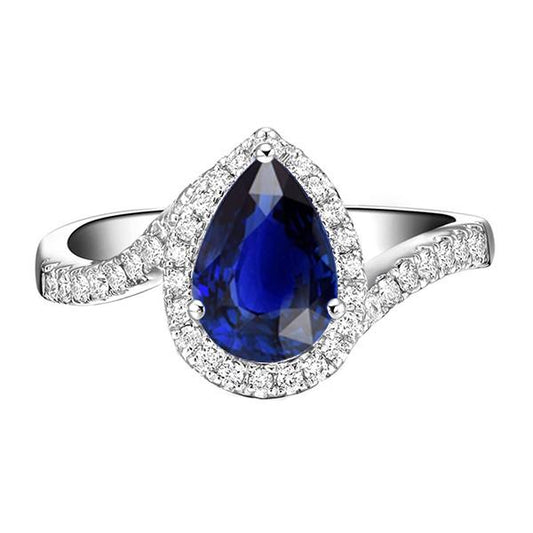 Halo Diamantring Tension Style Birne Blauer Saphir 4 Karat - harrychadent.de