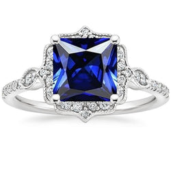 Halo Aus der Erde Abgebauter Natürlicher Diamantring Vintage Style Ceylon Saphir Princess Cut 6 Karat