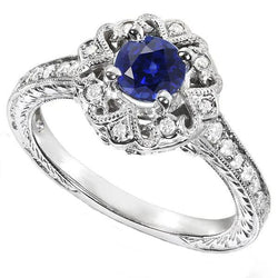 Halo Aus der Erde Abgebauter Natürlicher Diamantring Vintage Style Saphir 3 Karat Filigraner Blumenstil
