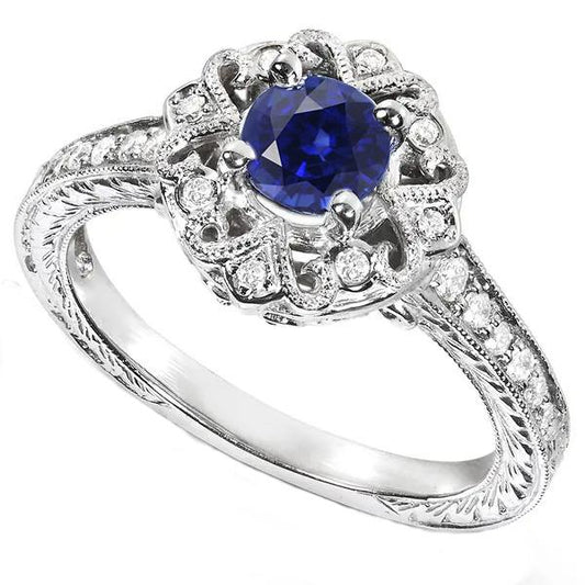 Halo Diamantring Vintage Style Saphir 3 Karat Filigraner Blumenstil - harrychadent.de