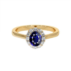 Halo-Aus der Erde Abgebauter Natürlicher Diamantring für Damen Natürlicher Oval Blauer Saphir 7.50 Karat
