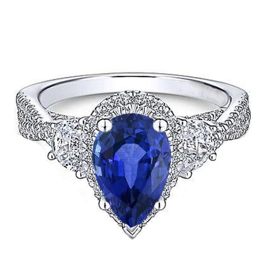 Halo Edelstein Birne Blauer Saphir Ring Twisted Style 4,50 Karat - harrychadent.de