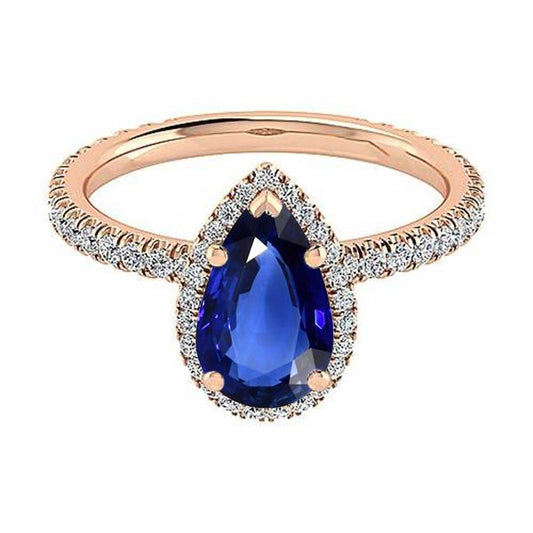 Halo Gold Jubiläumsring Birnenblauer Saphir & Diamanten 5 Karat - harrychadent.de