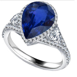 Halo Goldring blauer Saphir mit Aus der Erde Abgebauter Natürlicher Diamant-Seitensteinen 4,50 Karat
