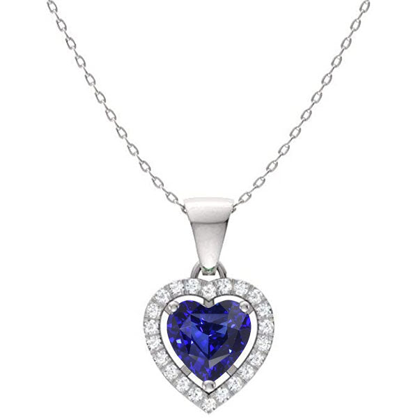 Halo Heart Blauer Saphir & runder Diamantanhänger 2 Karat 14K Gold