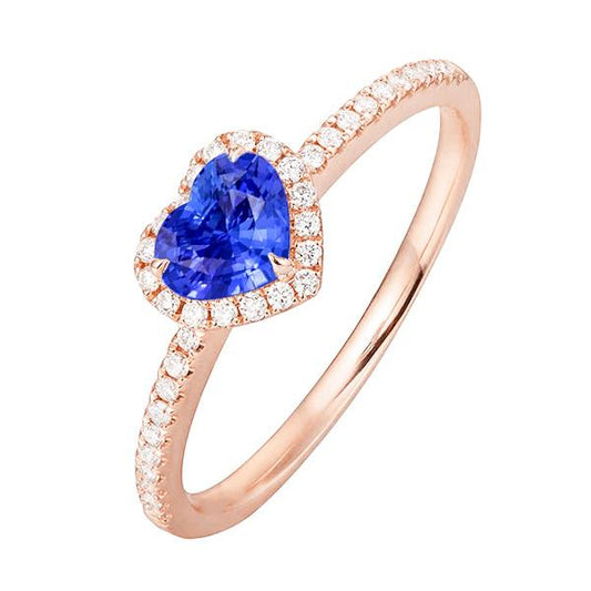 Halo Heart Blauer Saphirring aus Roségold mit Diamantakzenten 3 Karat - harrychadent.de