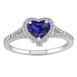 Halo Heart Blue Saphir Ring Pave Split Shank Aus der Erde Abgebauter Natürlicher Diamants 3,50 Karat