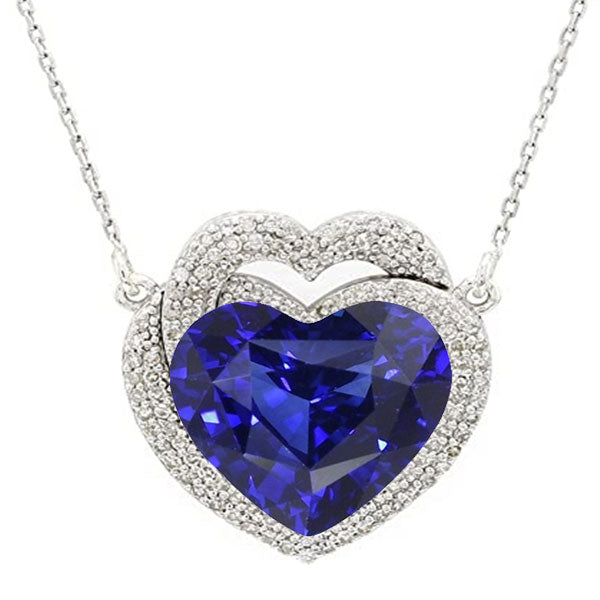 Halo Heart Blue Sapphire Pendant Pave Set Diamanthalskette 6,50 Karat