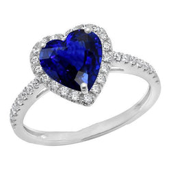 Halo Heart Deep Blue Saphir Ring mit Diamantakzenten 3,50 Karat