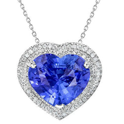 Halo Heart Hellblauer Saphir-Aus der Erde Abgebauter Natürlicher Diamant-Anhänger 8 Karat Gold