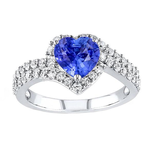 Halo Heart Hellblauer Saphirring Doppelschaft Diamanten 4 Karat - harrychadent.de