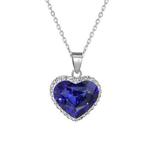 Halo-Herz-Anhänger Blauer Saphir & runder Aus der Erde Abgebauter Natürlicher Diamant 14K Gold 3,50 Karat