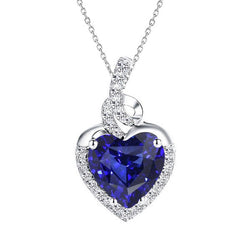 Halo Herz Blauer Saphir & Aus der Erde Abgebauter Natürlicher Diamant Anhänger Goldschmuck 3,25 Karat