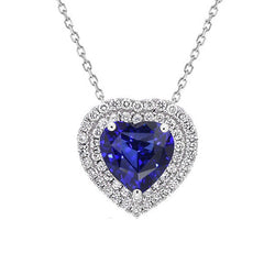 Halo Herz blauer Saphir Anhänger Damen Aus der Erde Abgebauter Natürlicher Diamantschmuck 4,50 Karat