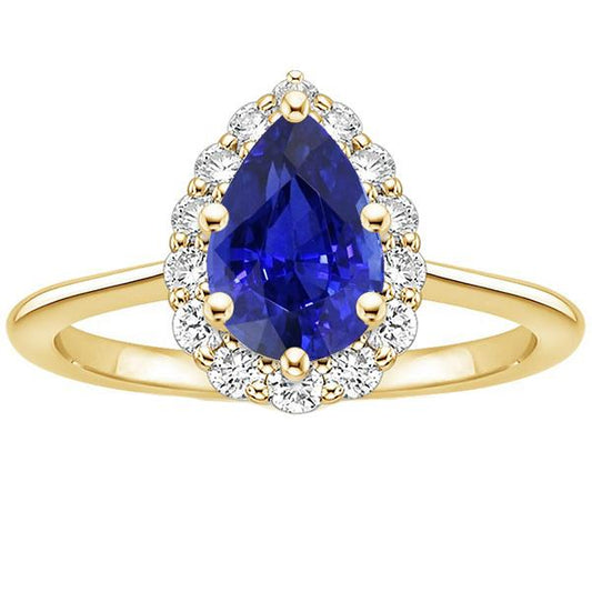 Halo Jubiläumsring Birne Ceylon Saphir & Diamanten 3,50 Karat - harrychadent.de