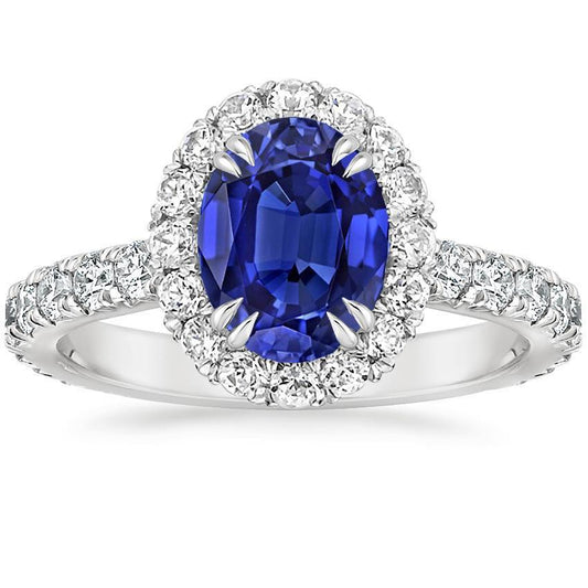 Halo Jubiläumsring Oval Blauer Saphir & Diamanten 5,50 Karat - harrychadent.de