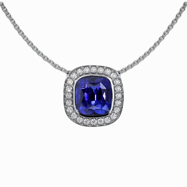 Halo-Kissen-Edelstein- und runder Aus der Erde Abgebauter Natürlicher Diamant-Anhänger mit Kette 3,50 Karat