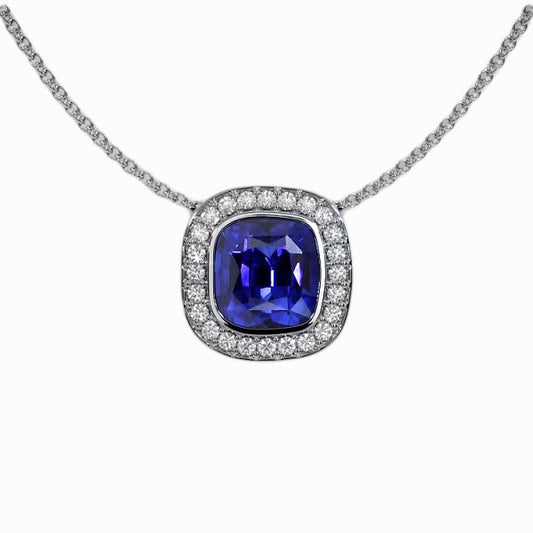 Halo-Kissen-Edelstein- und runder Aus der Erde Abgebauter Natürlicher Diamant-Anhänger mit Kette 3,50 Karat