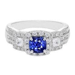 Halo Kissen Saphir Aus der Erde Abgebauter Natürlicher Diamantring Weißgold Schmuck 3,50 Karat