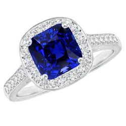 Halo Kissen Saphir Ring Weißgold 14K Aus der Erde Abgebauter Natürlicher Diamantschmuck 4,50 Karat