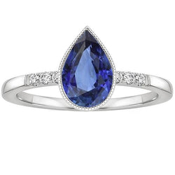 Halo Lünette Ring Birne Sri Lanka Saphir & Aus der Erde Abgebauter Natürlicher Diamanten 2,50 Karat