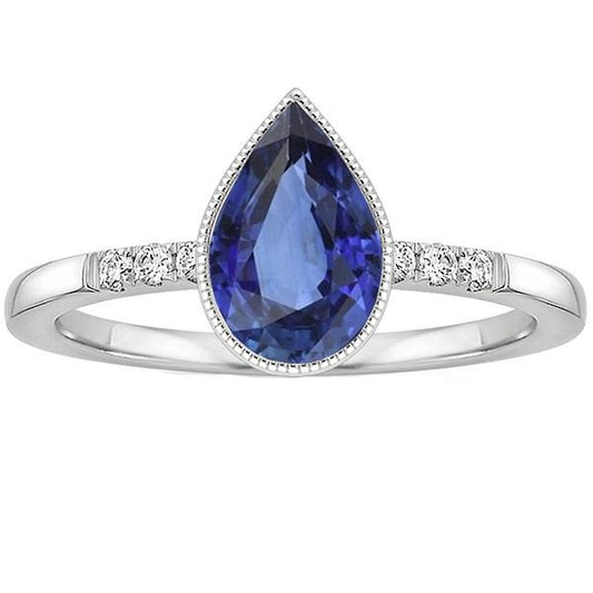 Halo Lünette Ring Birne Sri Lanka Saphir & Diamanten 2,50 Karat - harrychadent.de