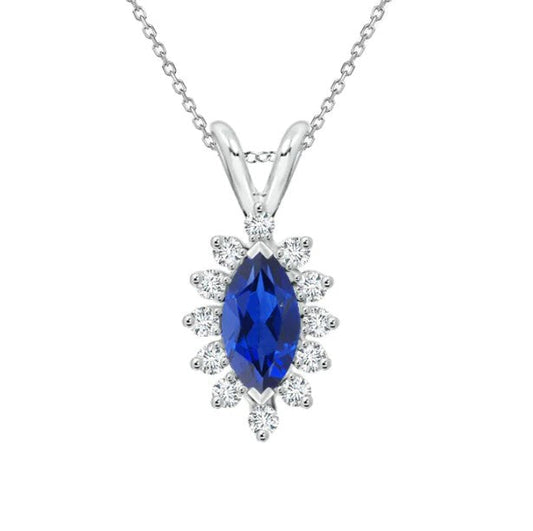 Halo Marquise Edelstein & runder Diamant Anhänger Gold 2,75 Karat