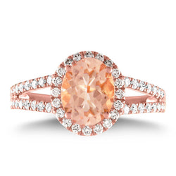 Halo Morganit und Aus der Erde Abgebauter Natürlicher Diamanten 21 Karat Ring Roségold 14K