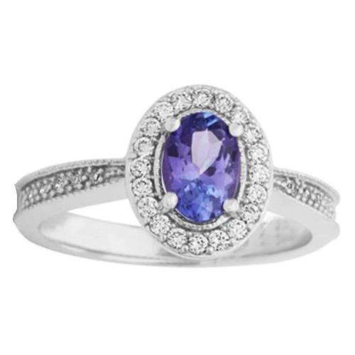 Halo Oval 10.25 Karat Tansanit & Diamanten Ring Weißgold 14K - harrychadent.de
