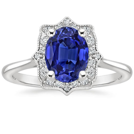 Halo Oval Blue Saphir Ehering 3.50 Karat Damen Diamantschmuck - harrychadent.de