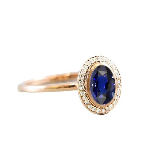 Halo Oval Blue Saphir Ring & Diamanten 3 Karat Gold - harrychadent.de