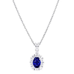 Halo Oval Ceylon Saphir & Runder Aus der Erde Abgebauter Natürlicher Diamant Anhänger Schmuck 2 Karat