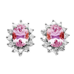 Halo Oval Cut 12 Karat Rosa Kunzit & Runder Aus der Erde Abgebauter Natürlicher Diamant Ohrstecker