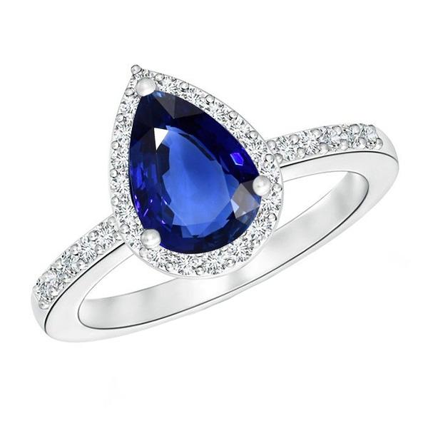 Halo Pear Blue Saphir Ring & Diamanten 3,25 Karat Weißgold 14K - harrychadent.de