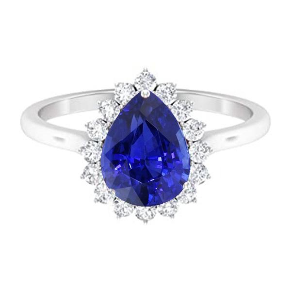 Halo Pear Blue Saphir Ring Star Style Diamantschmuck 3,50 Karat - harrychadent.de