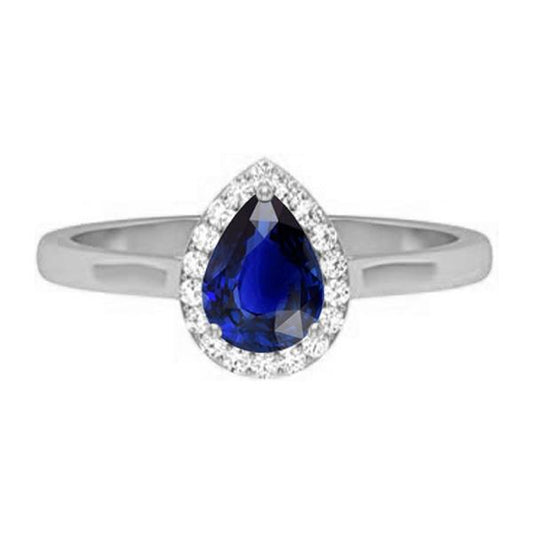 Halo Pear Deep Blue Saphir Ring Weißgold 3 Karat Schmuck - harrychadent.de